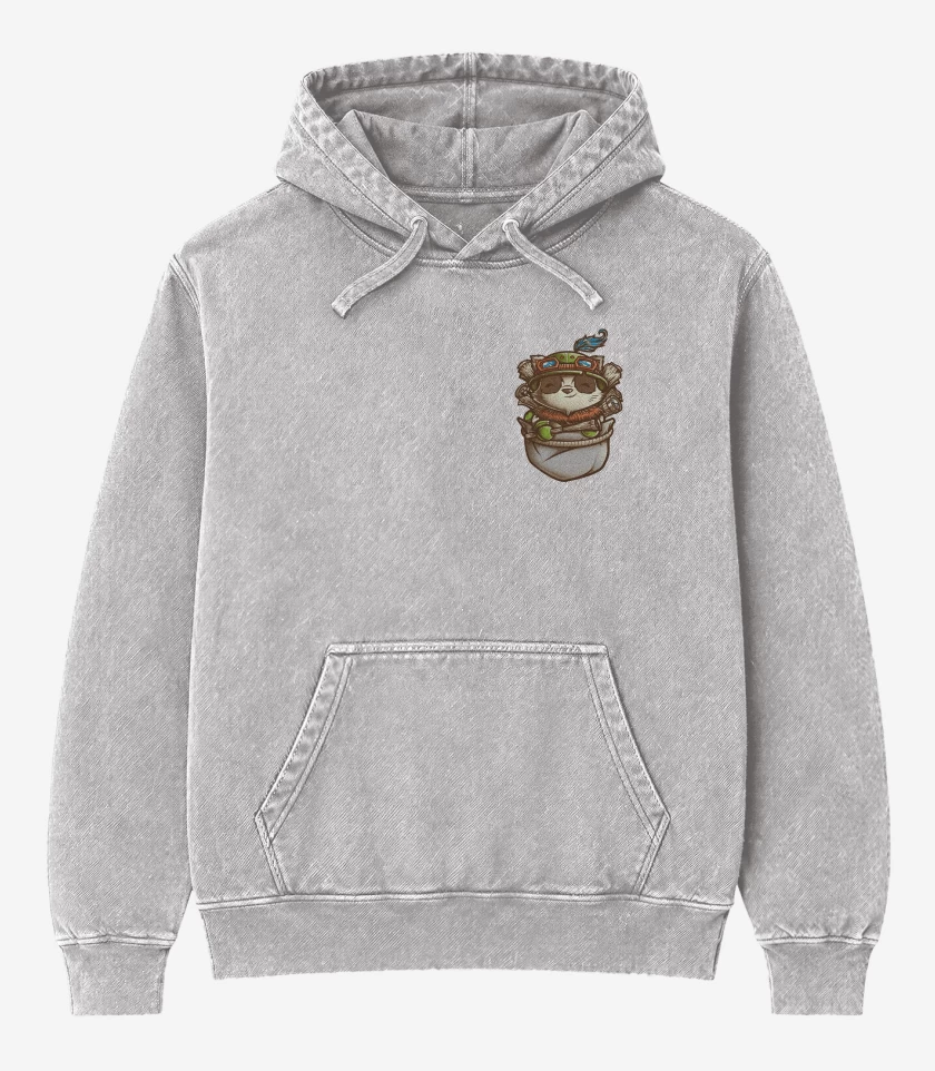 Poleron Canguro Acid Wash Gris Melange de Teemo de bolsillo