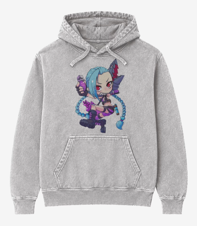 Poleron Canguro Acid Wash Gris Melange de Jinx