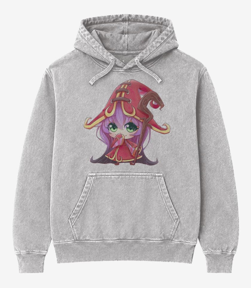 Poleron Canguro Acid Wash Gris Melange de Lulu