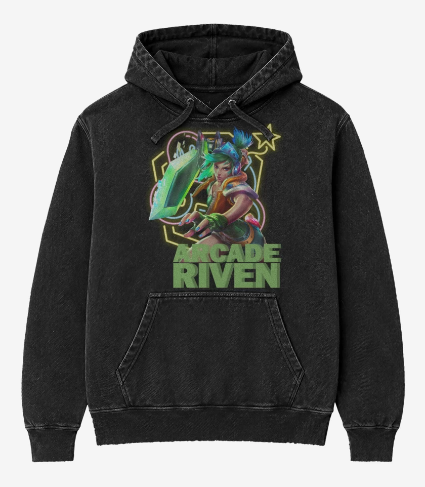 Poleron Canguro Acid Wash Negro de Arcade Riven
