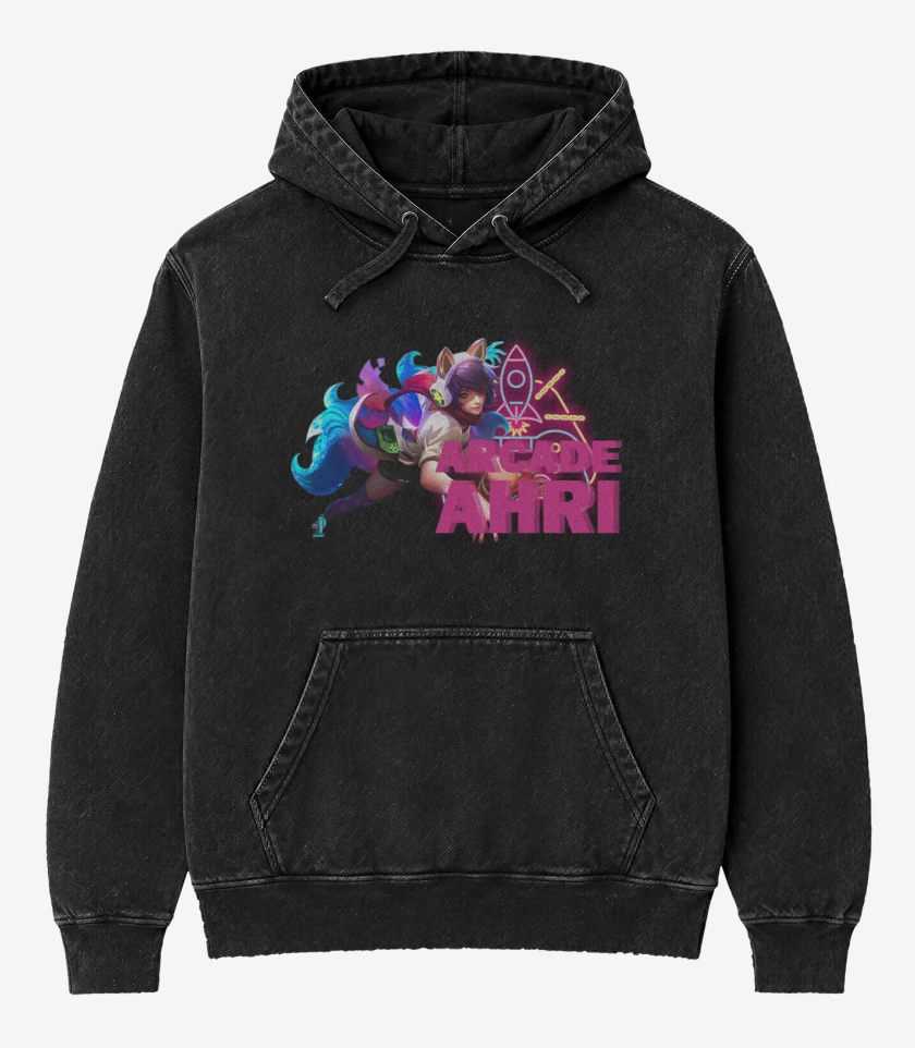 Poleron Canguro Acid Wash Negro de Arcade Ahri