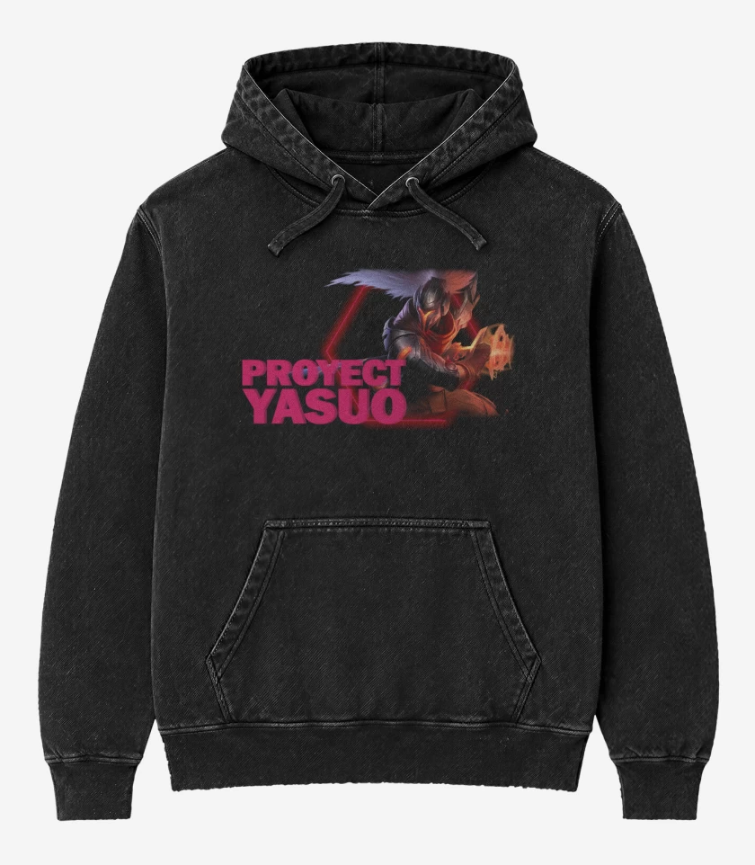 Poleron Canguro Acid Wash Negro de Proyect Yasuo 2