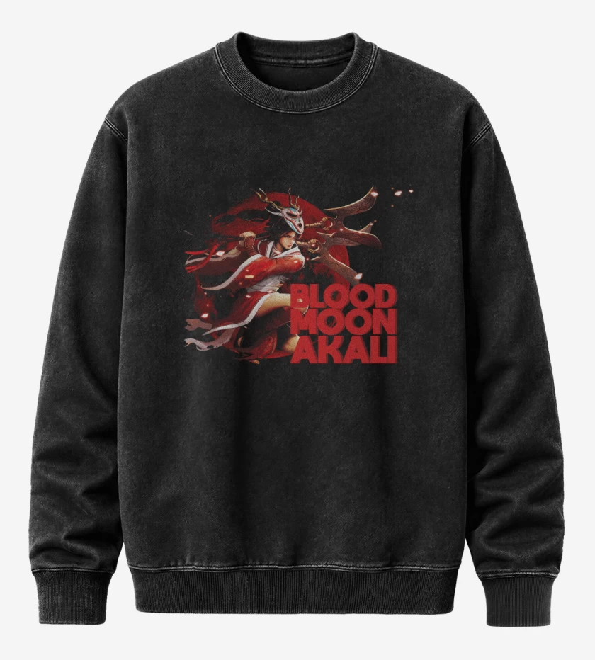 Poleron Polo Acid Wash Negro de Blood moon Akali