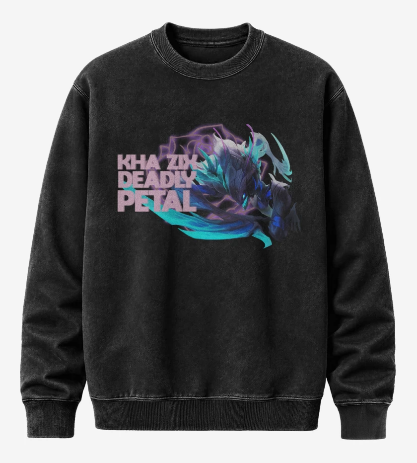 Poleron Polo Acid Wash Negro de Khazix deadly Petal
