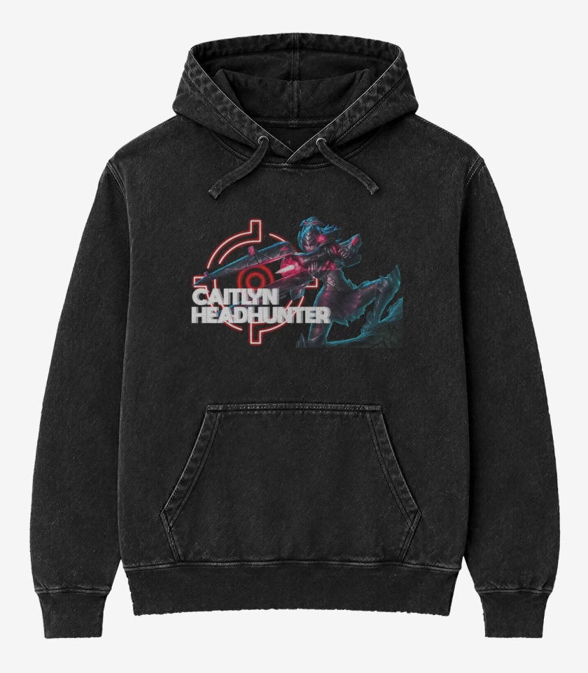 Poleron Canguro Acid Wash Negro de Caitlyn Headhunter