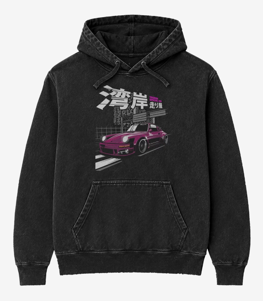 Poleron Canguro Acid Wash Negro de Yoshida Porsche 930