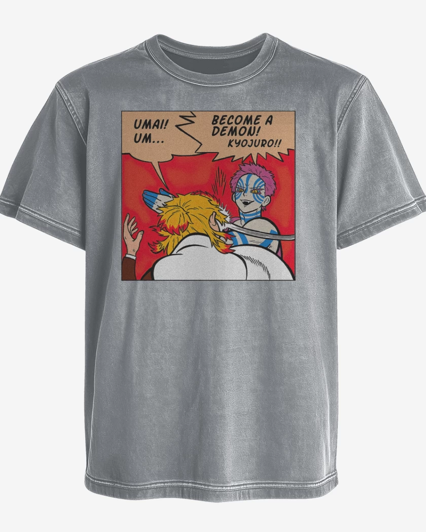Polera desgastada Gris Melange de Se un demonio Rengoku!