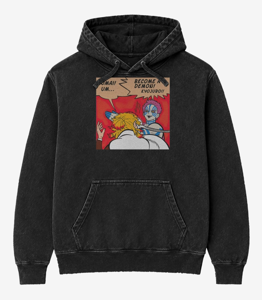 Poleron Canguro Acid Wash Negro de Se un demonio Rengoku!