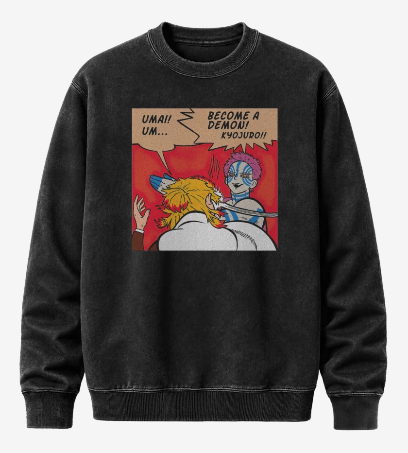 Poleron Polo Acid Wash Negro de Se un demonio Rengoku!