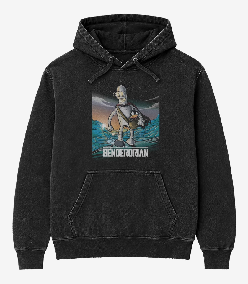 Poleron Canguro Acid Wash Negro de The Benderlorian