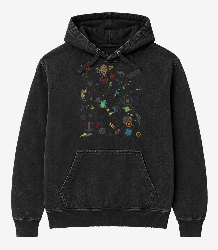 Poleron Canguro Acid Wash Negro de Led Jedi VIII