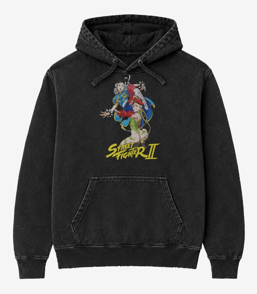 Poleron Canguro Acid Wash Chun-Li & Cammy
