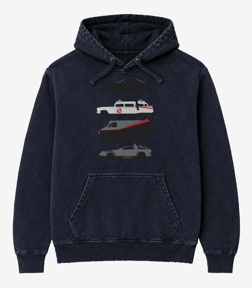 Poleron Canguro Acid Wash Azul Marino de Autos Clasicos