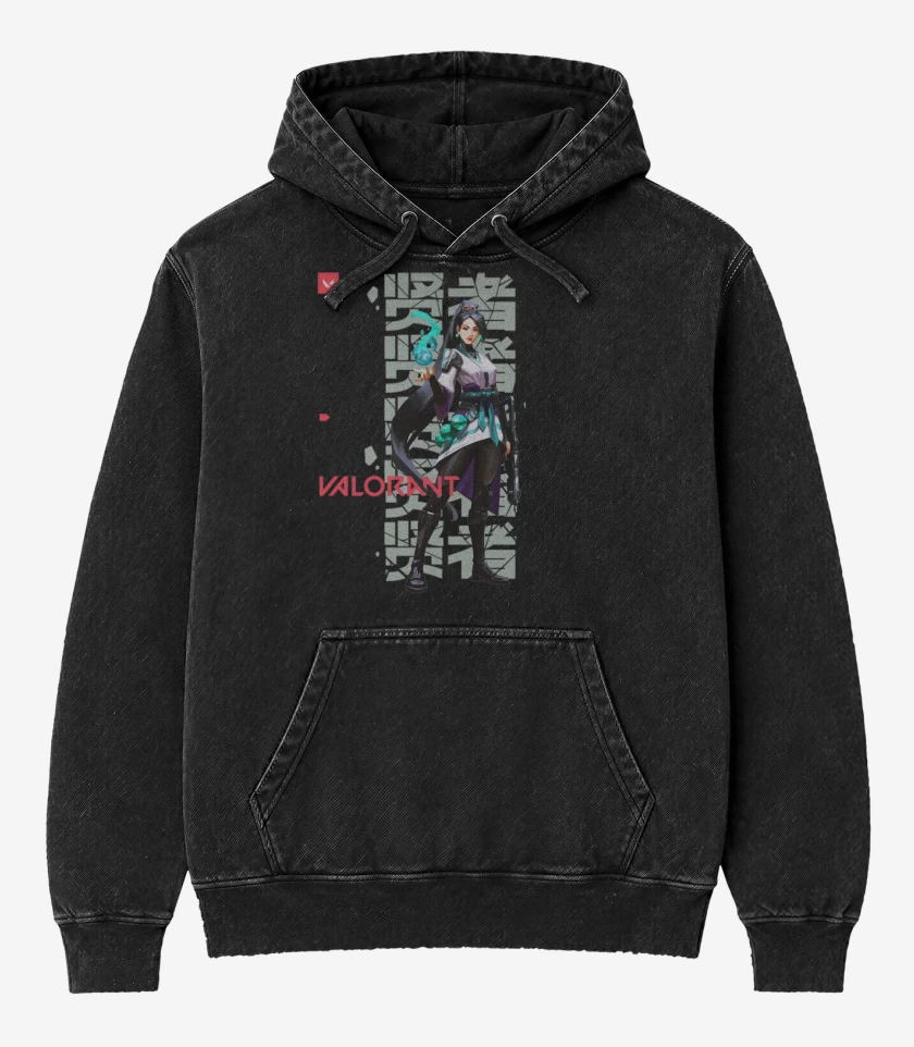 Poleron Canguro Acid Wash Negro de Sage Valorant