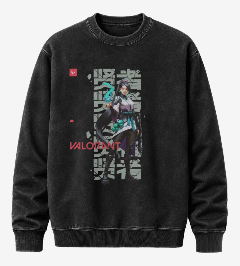 Poleron Polo Acid Wash Negro de Sage Valorant