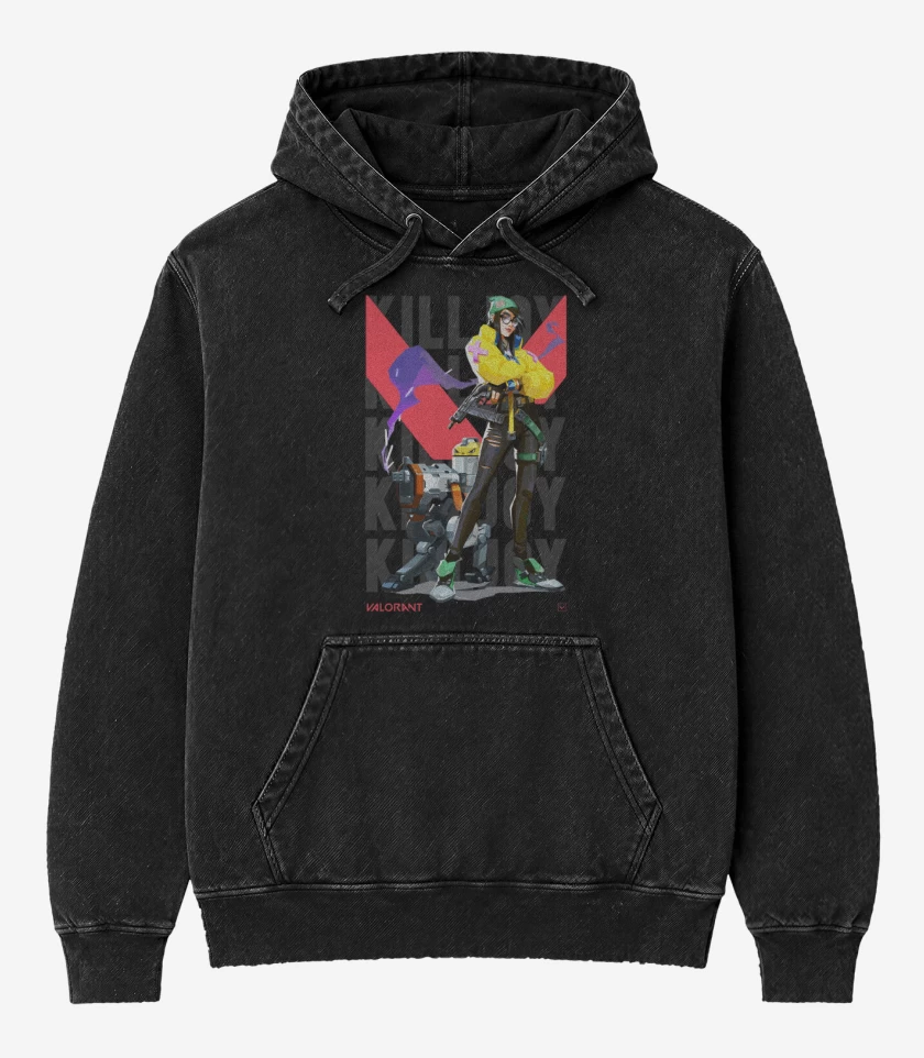 Poleron Canguro Acid Wash Negro de Killjoy Valorant