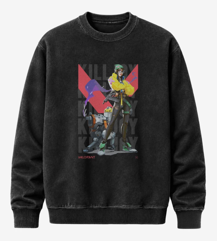 Poleron Polo Acid Wash Negro de Killjoy Valorant