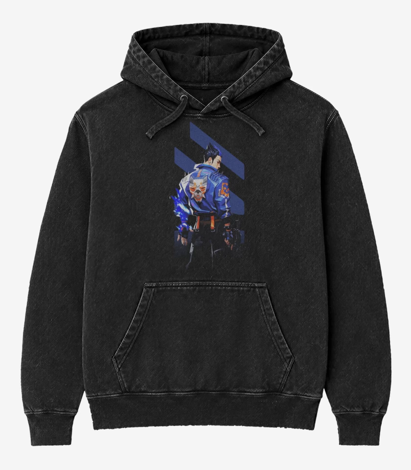 Poleron Canguro Acid Wash Negro de Yoru Valorant
