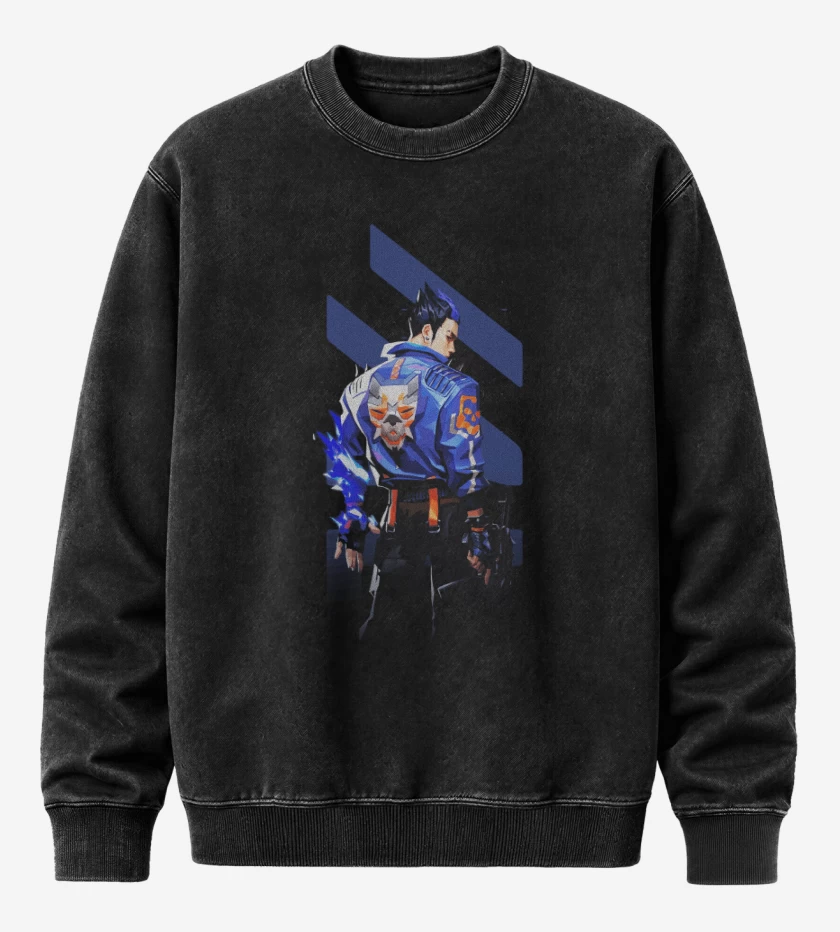 Poleron Polo Acid Wash Negro de Yoru Valorant