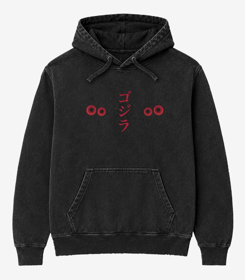 Poleron Canguro Acid Wash Negro de R35 Godzilla