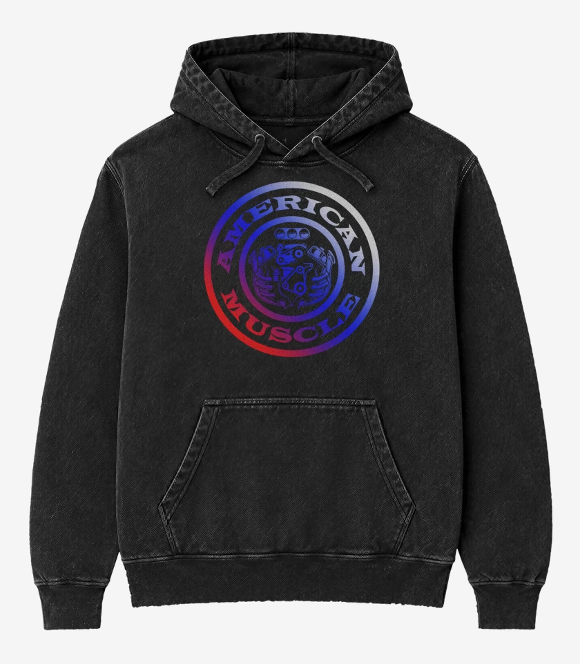 Poleron Canguro Acid Wash Negro de American Muscle