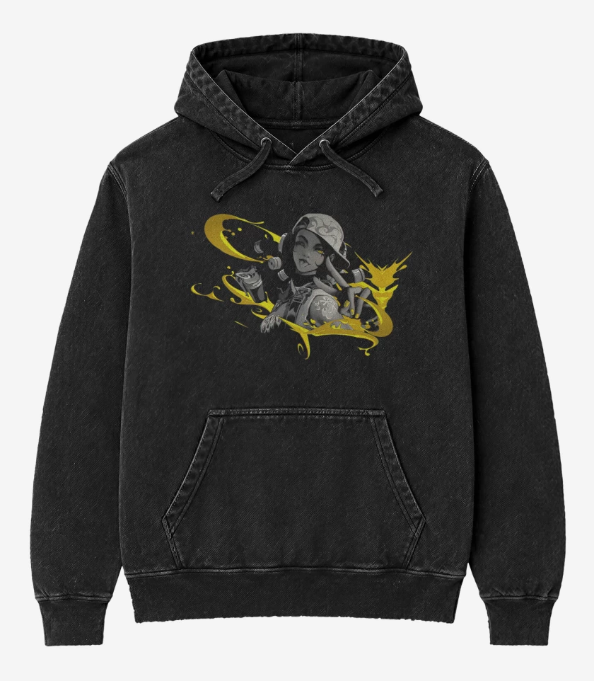 Poleron Canguro Acid Wash Negro de Raze Valorant