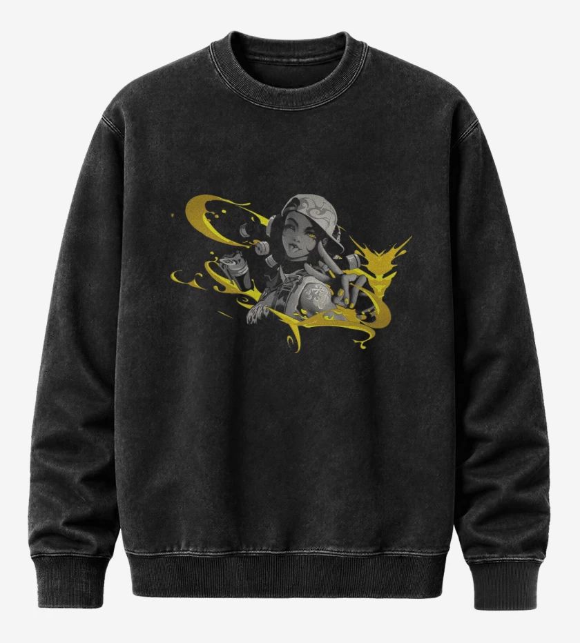 Poleron Polo Acid Wash Negro de Raze Valorant