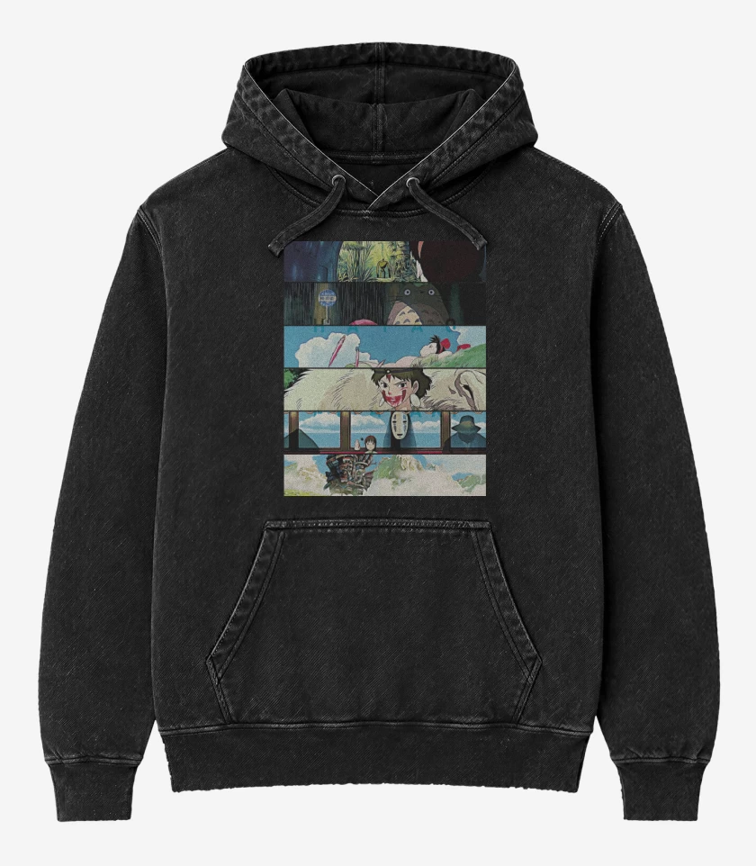 Poleron Canguro Acid Wash Negro de Directores Hayao Miyazaki