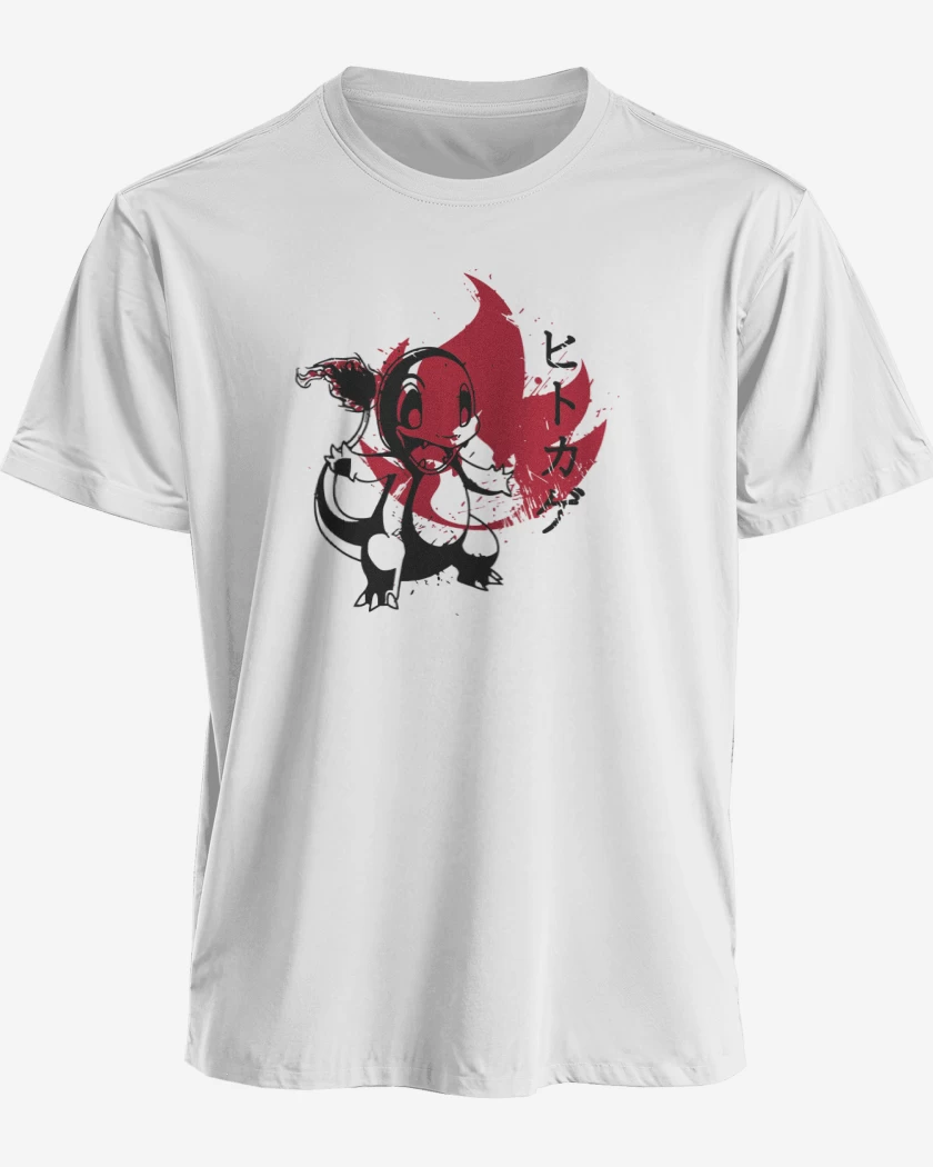 Polera premium Blanco de Charmander Fuego