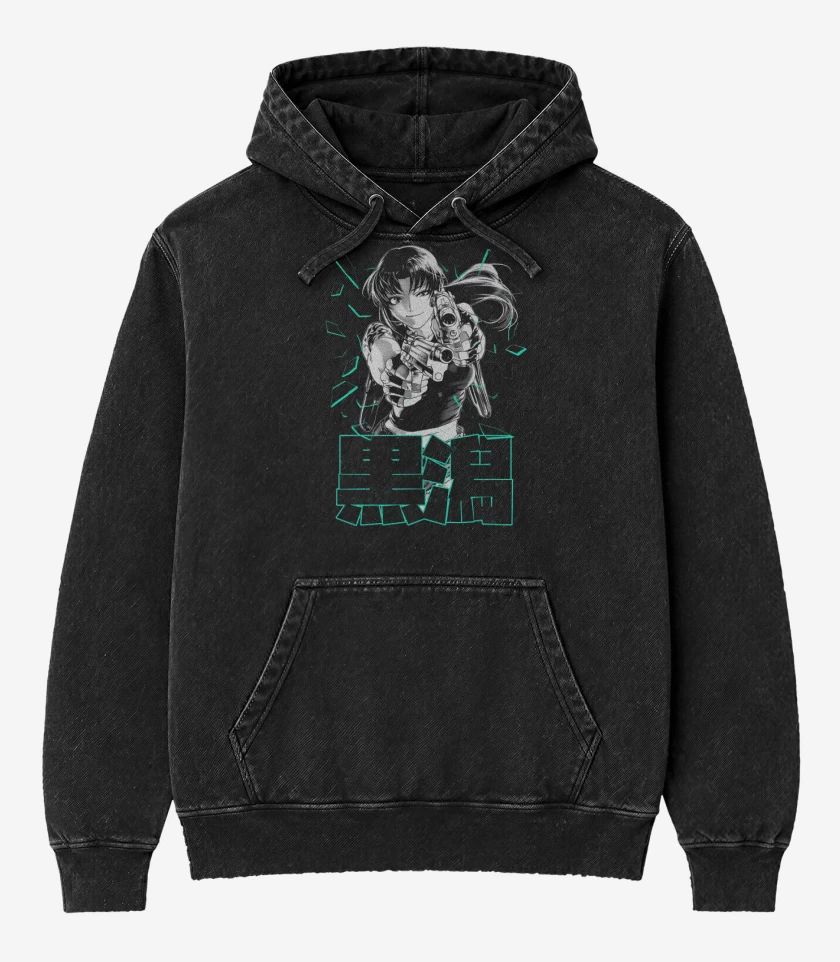 Poleron Canguro Acid Wash Negro de Revy