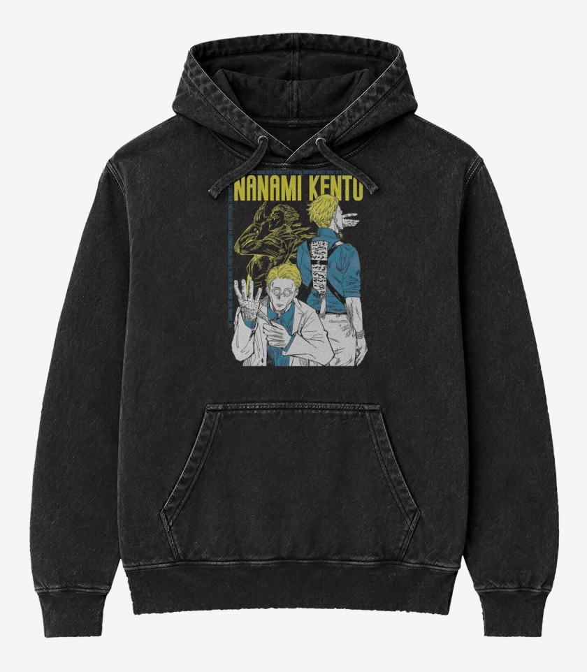 Poleron Canguro Acid Wash Negro de Kento Nanami