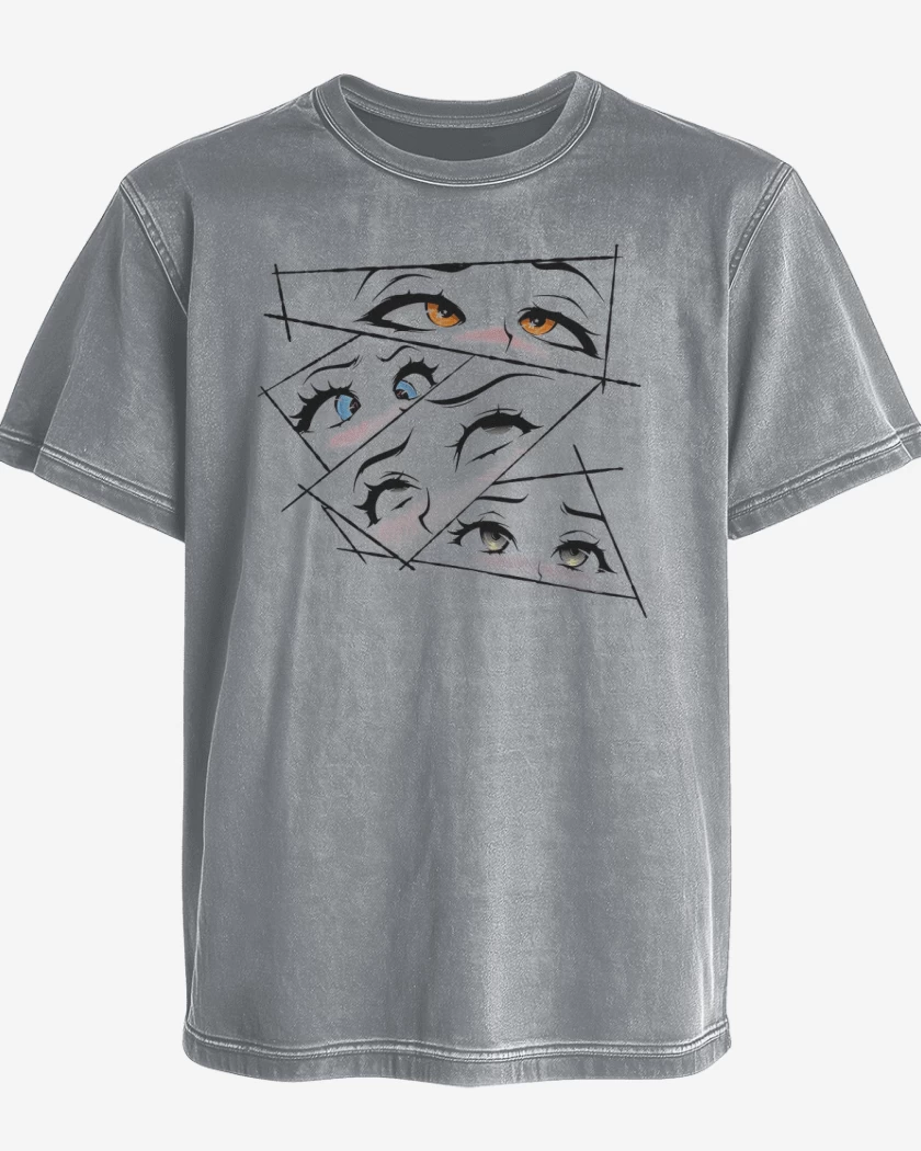 Polera desgastada Gris Melange de Ojos Anime