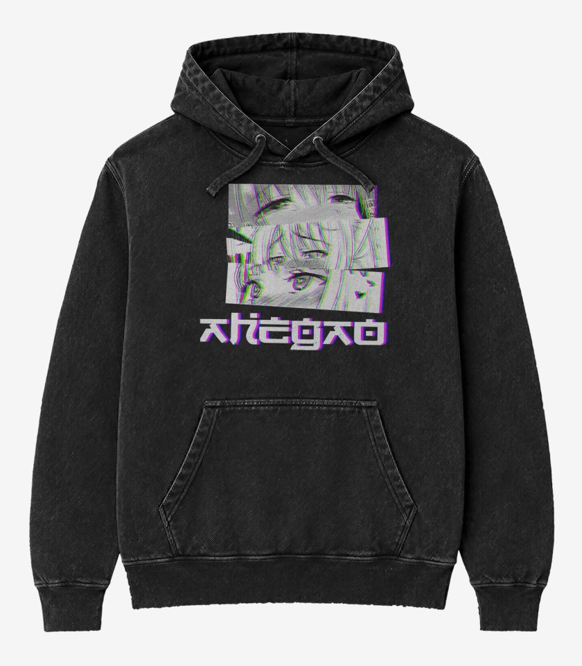 Poleron Canguro Acid Wash Negro de Ojos Anime 2