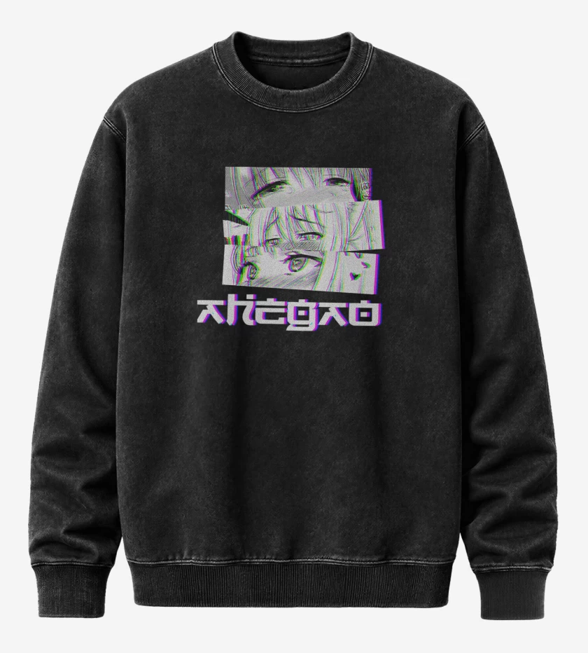 Poleron Polo Acid Wash Negro de Ojos Anime 2