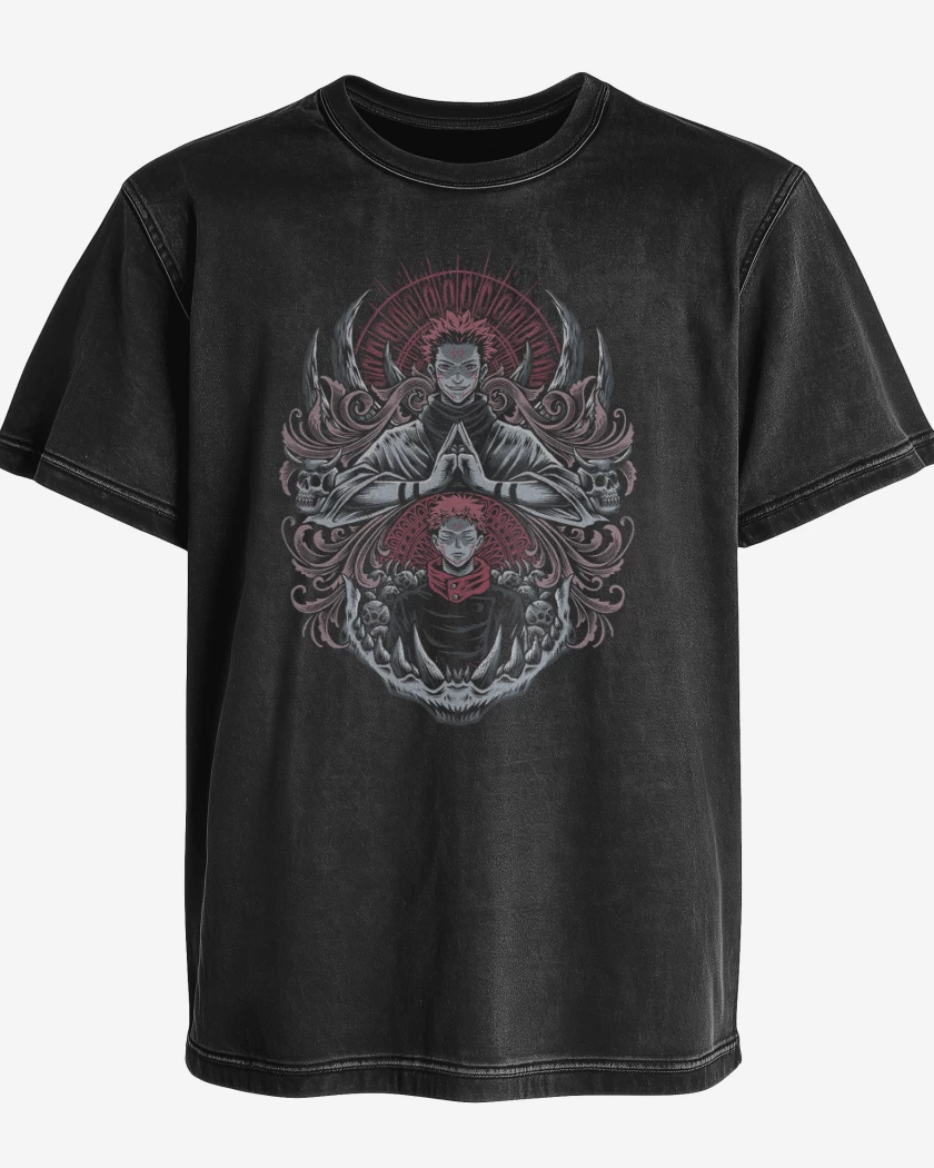 Polera desgastada Negro de Dominio de Sukuna