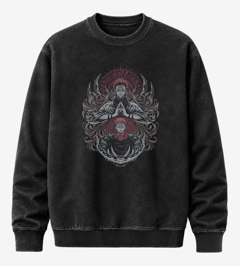 Poleron Polo Acid Wash Negro de Dominio de Sukuna