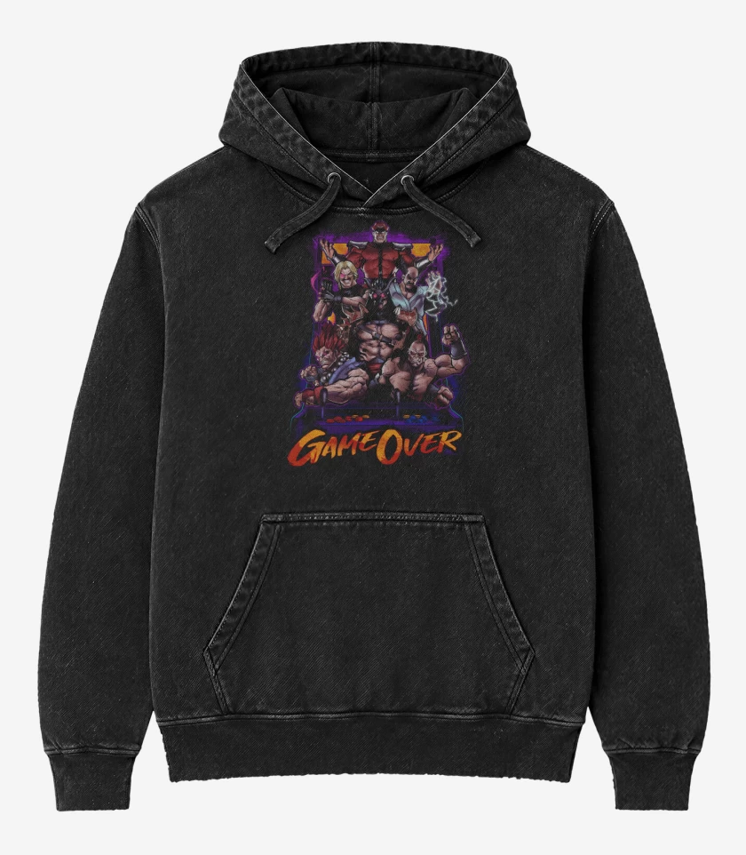 Poleron Canguro Acid Wash Negro de Game Over!!!