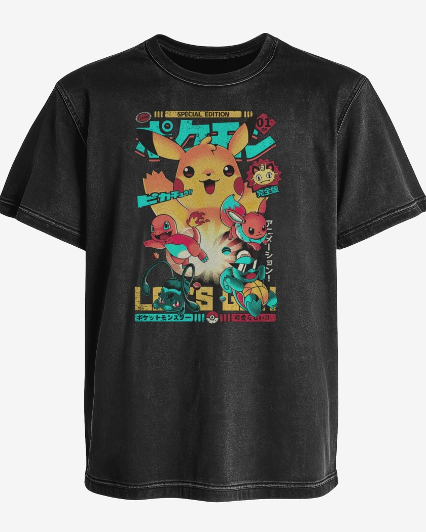 Polera desgastada Negro de Pokemon special edition
