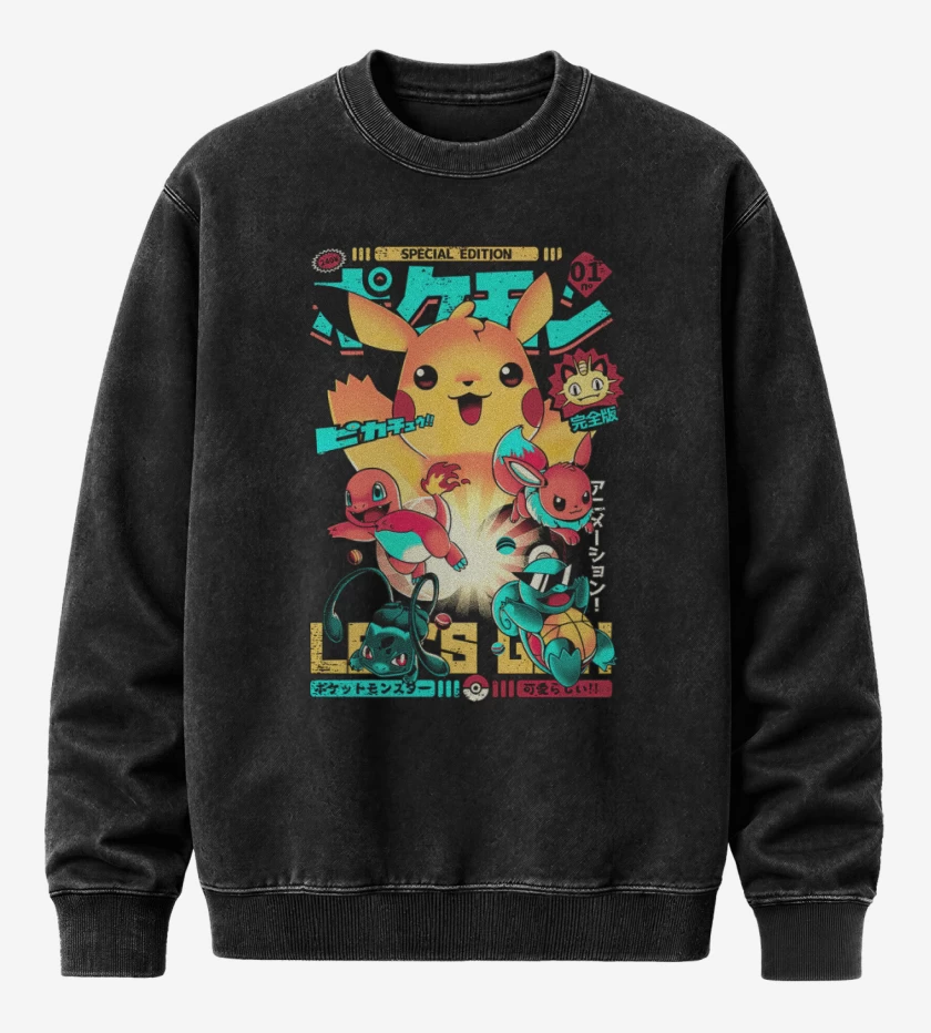 Poleron Polo Acid Wash Negro de Pokemon special edition