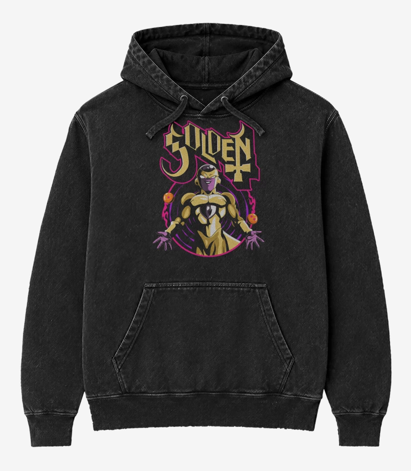 Poleron Canguro Acid Wash Negro de Golden