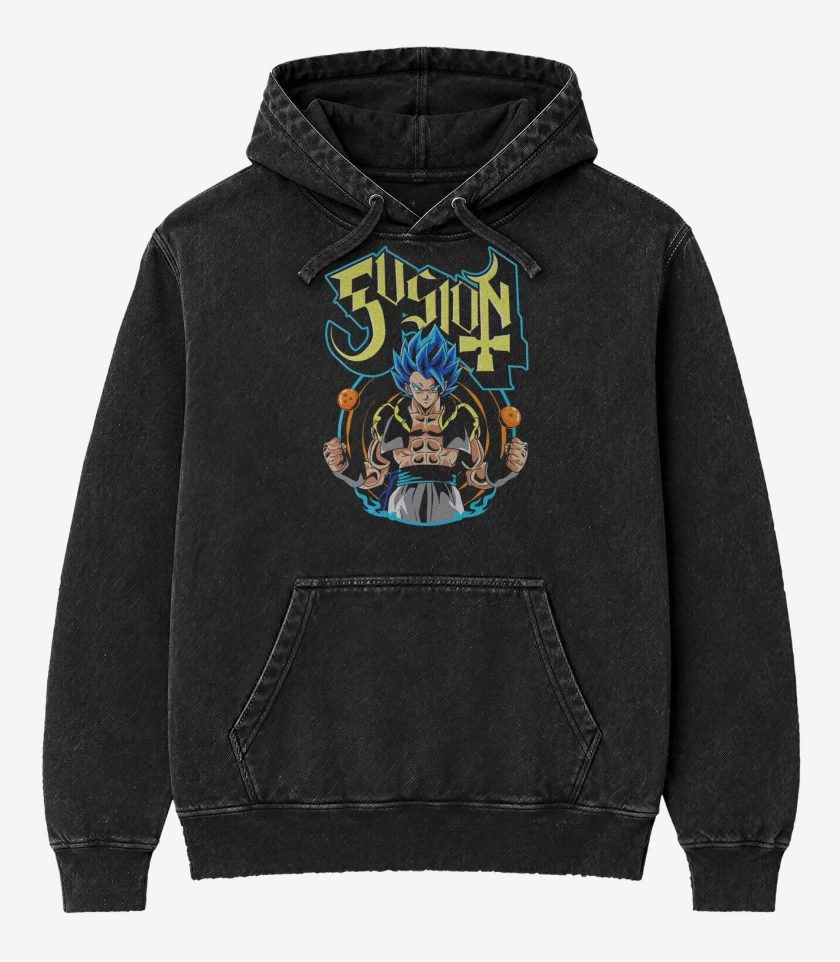 Poleron Canguro Acid Wash Negro de Fusion