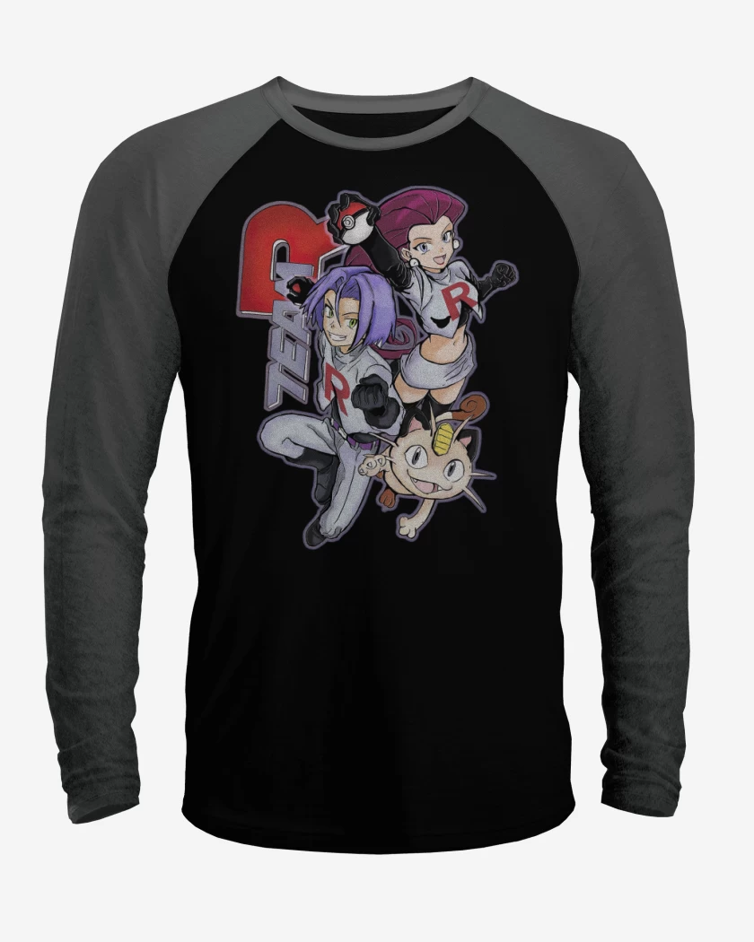 Polera Raglan Negro / Negro Heather de Equipo Rocket!