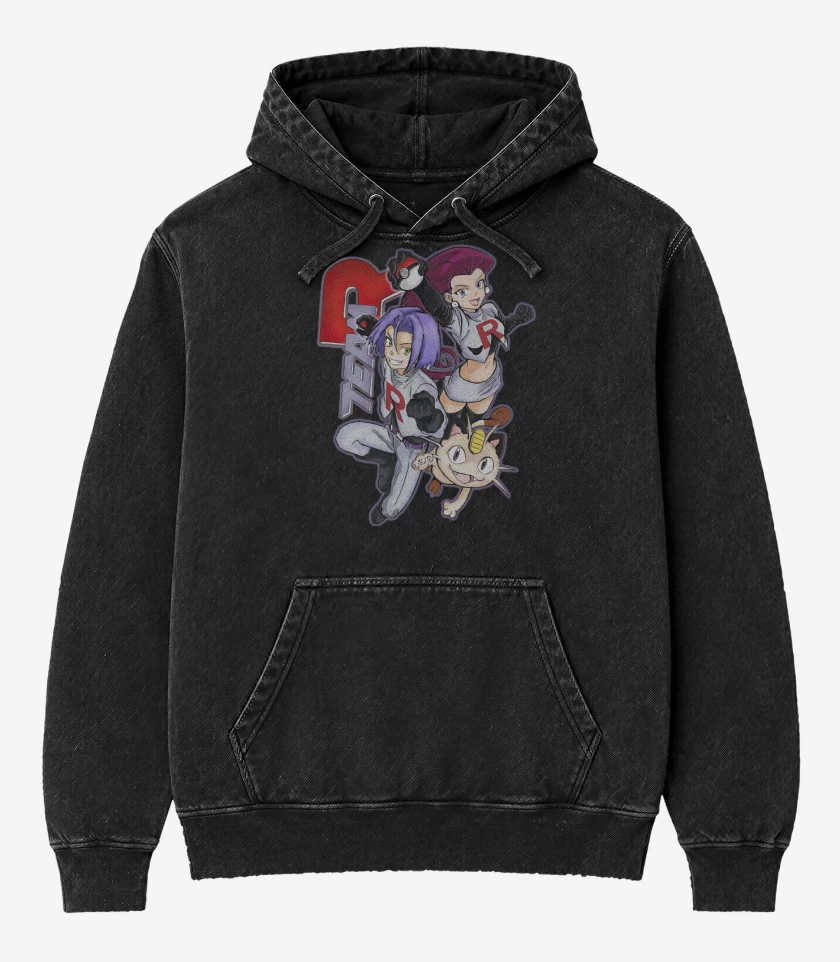 Poleron Canguro Acid Wash Negro de Equipo Rocket!