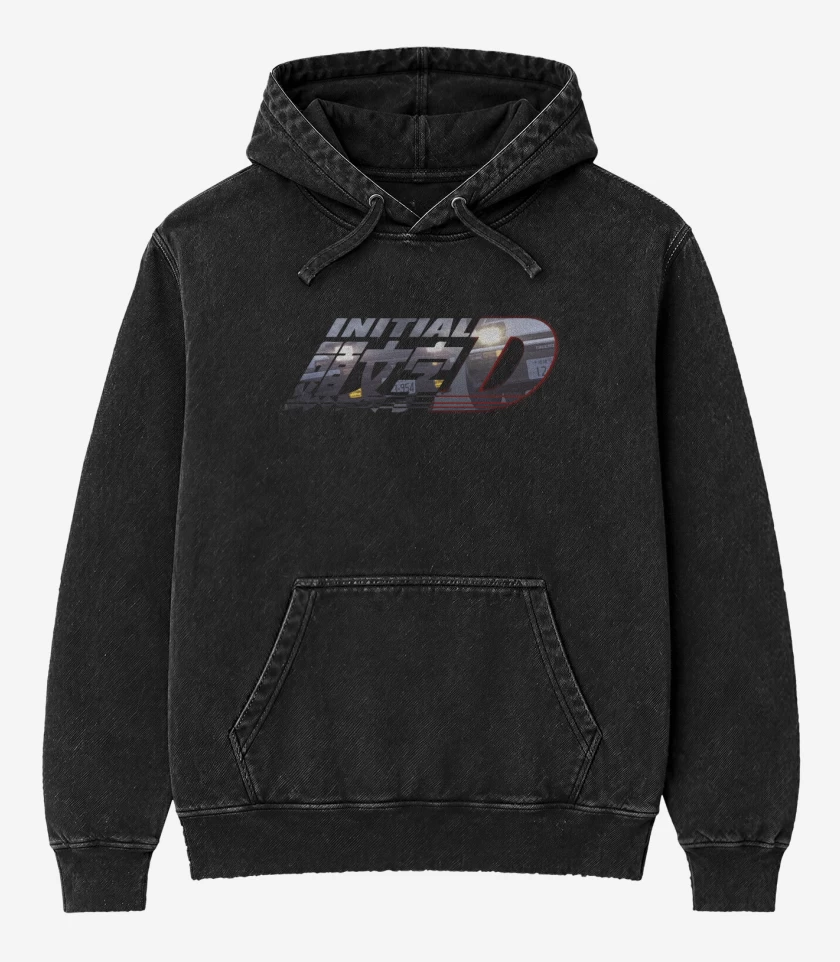 Poleron Canguro Acid Wash Negro de Initial D
