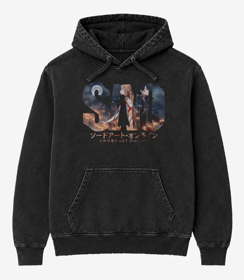 Poleron Canguro Acid Wash Negro de Sword Art Online