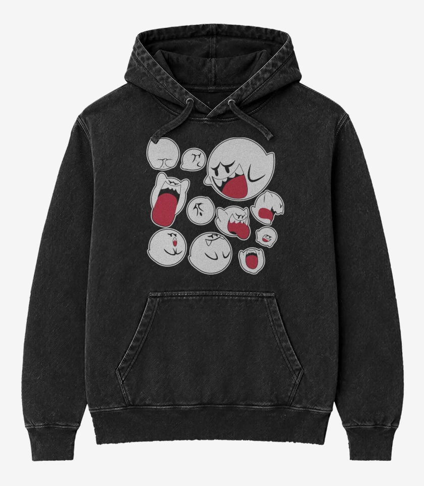 Poleron Canguro Acid Wash Negro de Boos