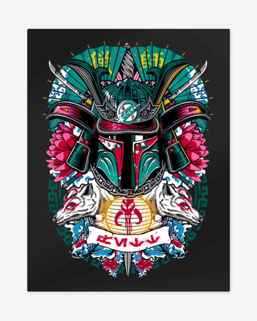 Print metalico Negro de Fett samurai