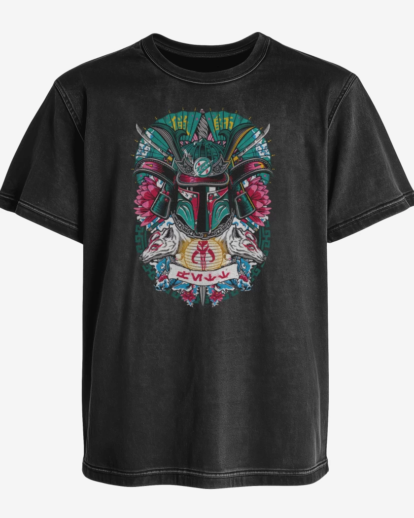 Polera desgastada Negro de Fett samurai