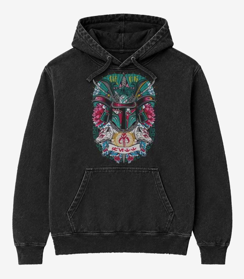 Poleron Canguro Acid Wash Negro de Fett samurai