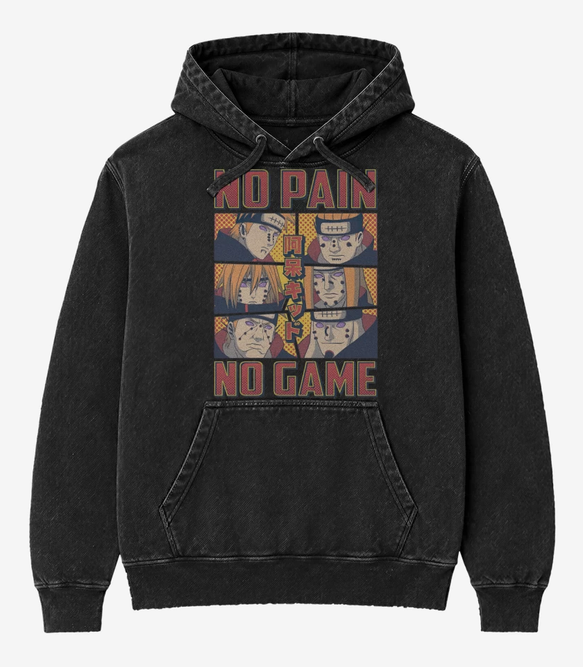 Poleron Canguro Acid Wash Negro de No Pain No Game